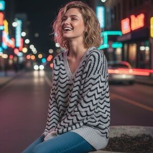 GAP Chevron Patterned Blue and Gray Sweater